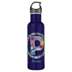 Flower Letters Initial "P" with Personalised name 710 Ml Water Bottle