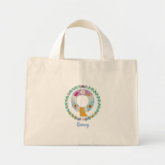 Flower Letters Initial "Q" with Personalised name Mini Tote Bag