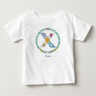 Flower Letters Initial "X" with Personalised name Baby T-Shirt