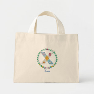 Flower Letters Initial "X" with Personalised name Mini Tote Bag