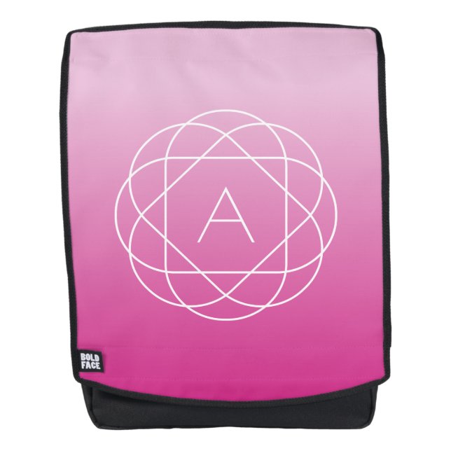Flower-Like Geometric Monogram | Pink Shaded Ombre Backpack (Front)