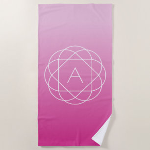 Flower-Like Geometric Monogram Pink Shaded Ombre Beach Towel