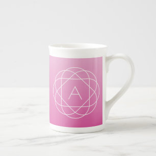 Flower-Like Geometric Monogram Pink Shaded Ombre Bone China Mug