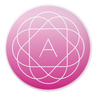 Flower-Like Geometric Monogram   Pink Shaded Ombre Ceramic Knob