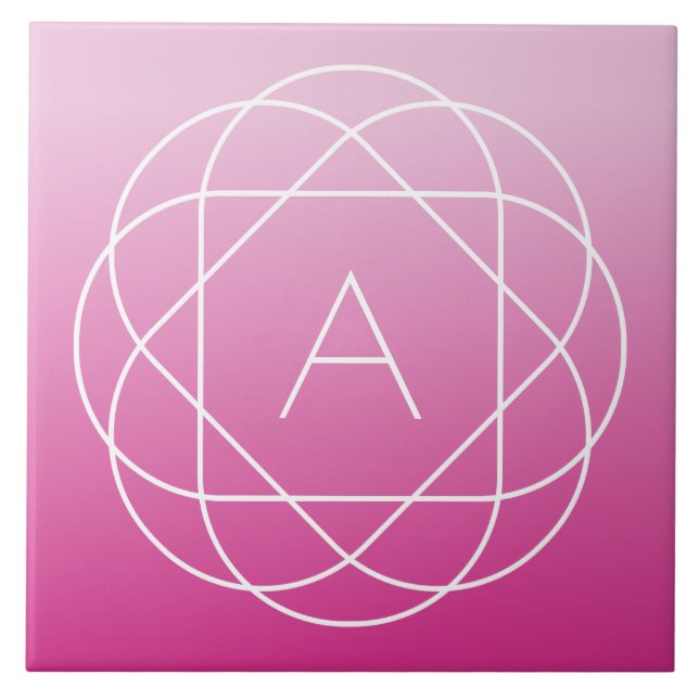 Flower-Like Geometric Monogram | Pink Shaded Ombre Ceramic Tile (Front)
