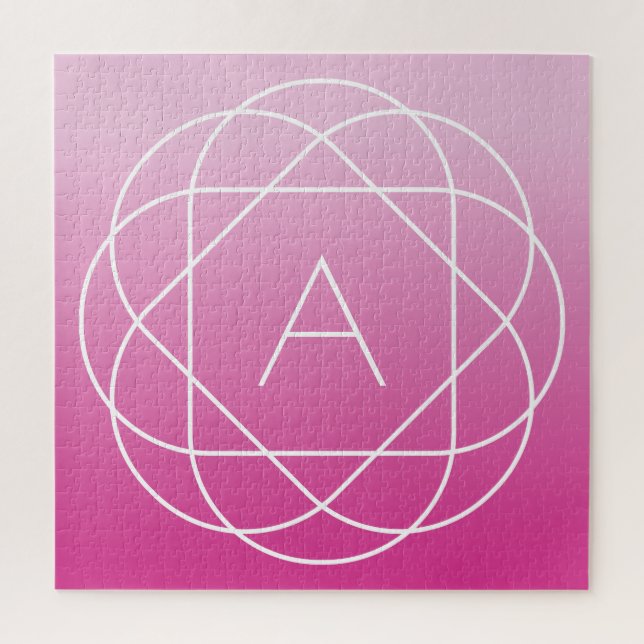 Flower-Like Geometric Monogram | Pink Shaded Ombre Jigsaw Puzzle (Vertical)
