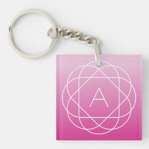 Flower-Like Geometric Monogram   Pink Shaded Ombre Key Ring
