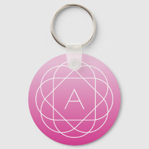 Flower-Like Geometric Monogram   Pink Shaded Ombre Key Ring