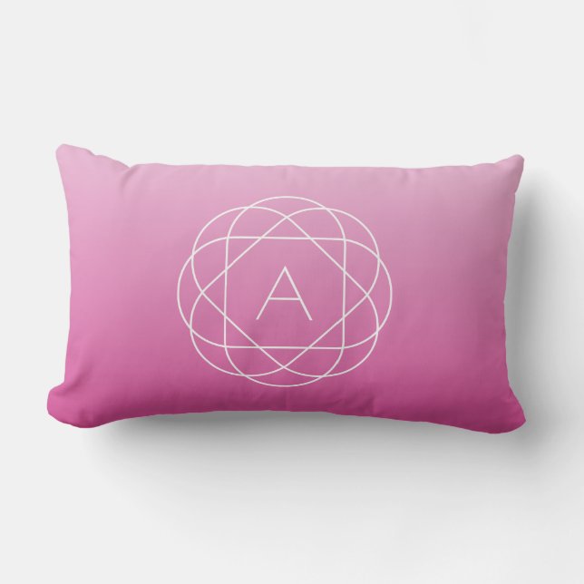 Flower-Like Geometric Monogram | Pink Shaded Ombre Lumbar Cushion (Front)