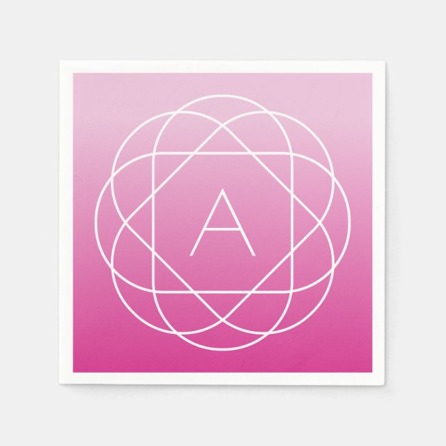 Flower-Like Geometric Monogram | Pink Shaded Ombre Napkin (Front)