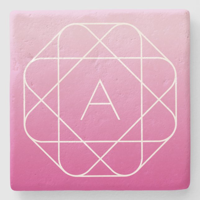 Flower-Like Geometric Monogram | Pink Shaded Ombre Stone Coaster (Front)