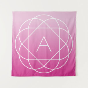 Flower-Like Geometric Monogram Pink Shaded Ombre Tapestry