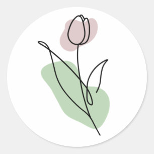Flower Line Art Classic Round Sticker