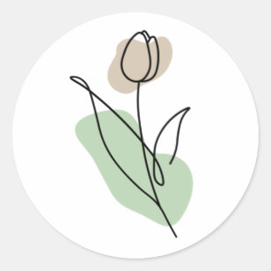 Flower Line Art Classic Round Sticker