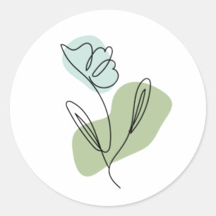 Flower Line Art Classic Round Sticker