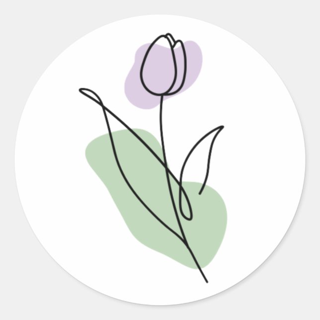 Flower Line Art  Classic Round Sticker (Front)