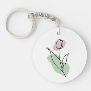 Flower Line Art Key Ring