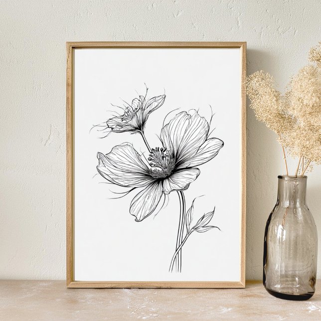 Flower Line Drawing in Black and White Poster (Creator Uploaded)