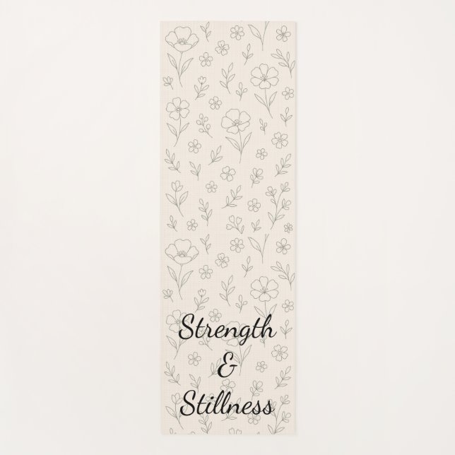 Flower Line Drawing Mindful Minimalist Quote Yoga Mat (Front)