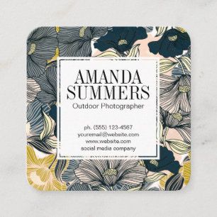 Flower Line Drawing Pattern Nature Square Business Card
