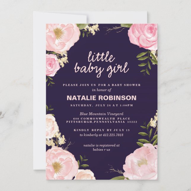 flower little baby girl baby shower invitations (Front)
