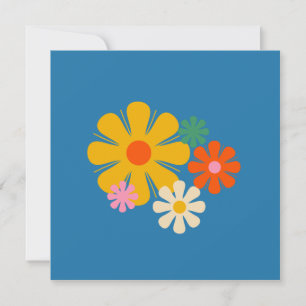 Flower Locus Reto 60s 70s Floral on Blue Card