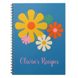 Flower Locus Reto 60s 70s Floral on Blue Notebook