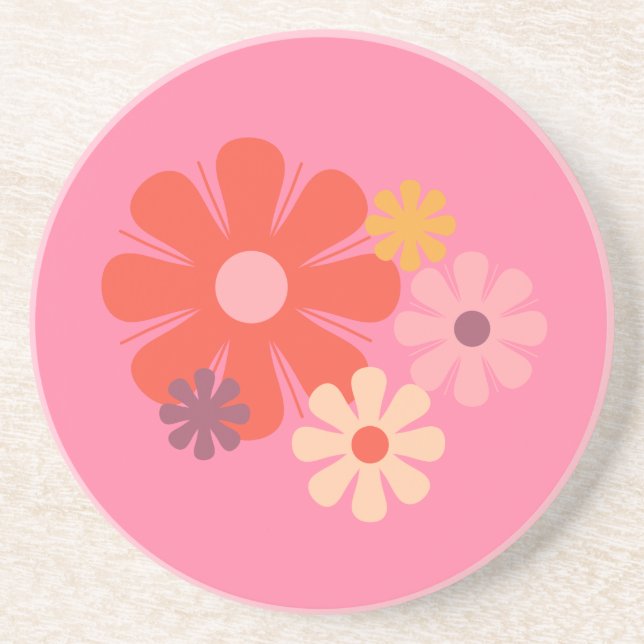 Flower Locus Retro Minimalist Floral Pattern Pink Coaster (Front)