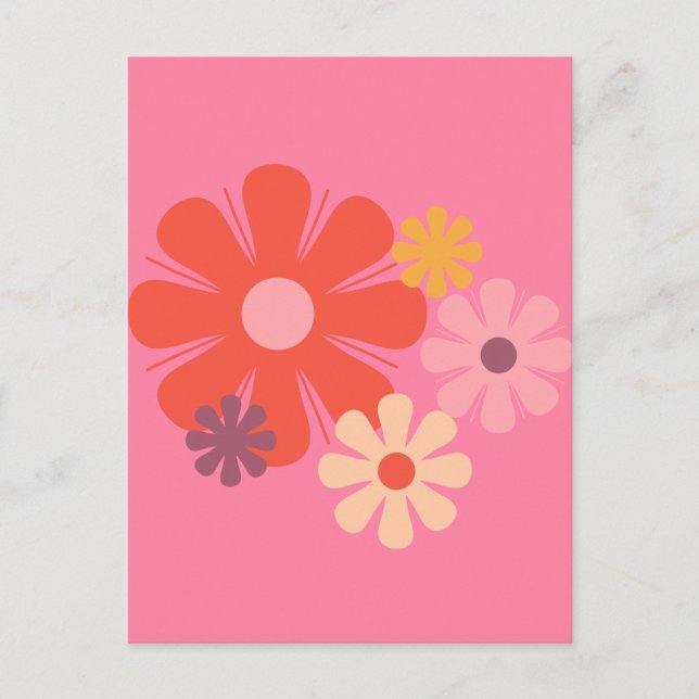 Flower Locus Retro Minimalist Floral Pattern Pink Postcard (Front)