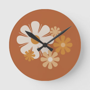 Flower Locus Retro Minimalist Floral Pattern Round Clock