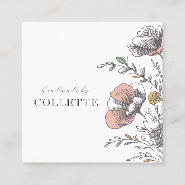 Flower Logo Handmade By  Square Business Card (Front)
