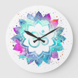 *~* Flower Lotus OM AUM Symbol Watercolor Mandala Large Clock