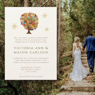 Flower Love Tree Pink Flower Wedding Invitations