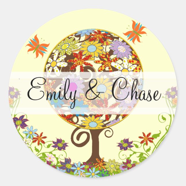 Flower Love Tree Wedding Stickers (Front)