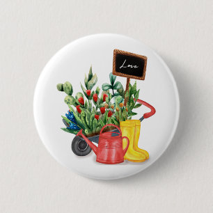 Flower love tulips watering can rubber boots 6 cm round badge