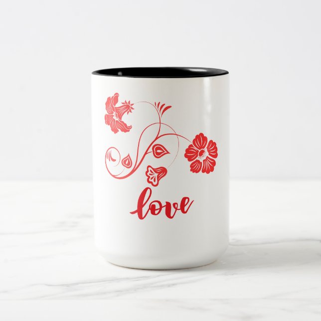Flower Love Two-Tone Coffee Mug (Center)