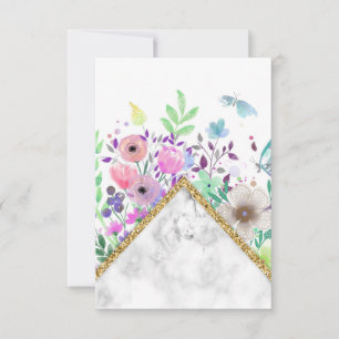 Flower Lover Minimal Gold Flowers RSVP Card