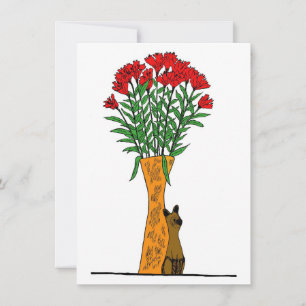 Flower Lover Red Flowers With Wooden Cat Invitation