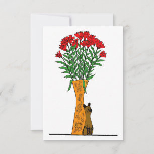 Flower Lover Red Flowers With Wooden Cat RSVP Card