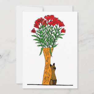 Flower Lover Red Flowers With Wooden Cat Save The Date