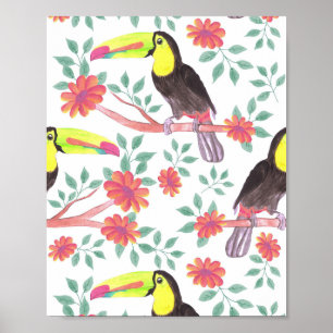 Flower Lover   Toucan Bird And Flowers Poster