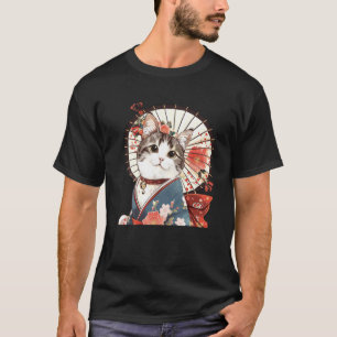 Flower Lover Vintage Kitten Japanese Art Geisha Ca T-Shirt