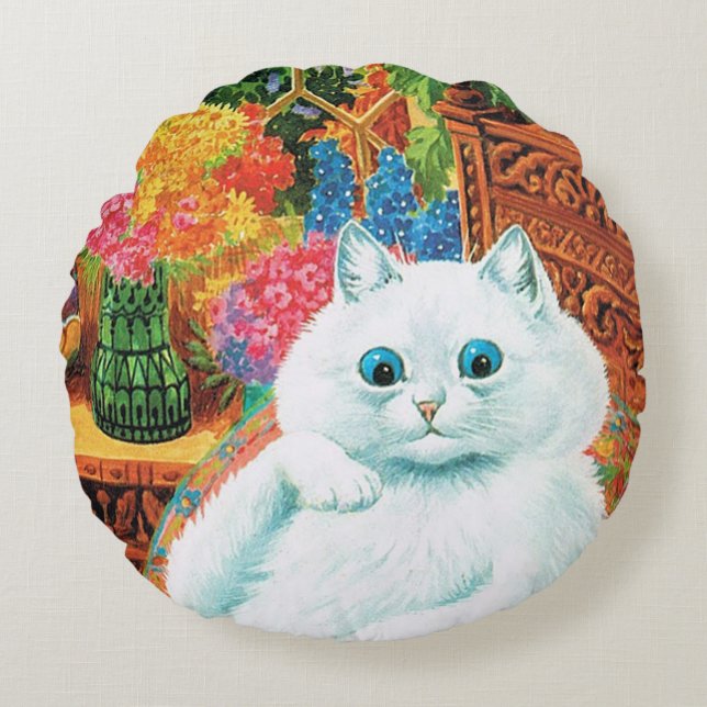 Flower Lovers Cat, Louis Wain Round Cushion (Front)