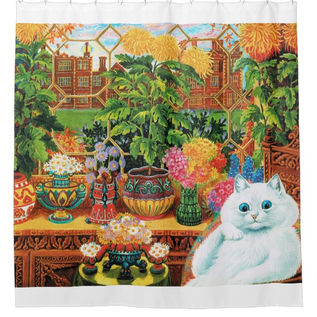 Flower Lovers Cat, Louis Wain Shower Curtain (Front)