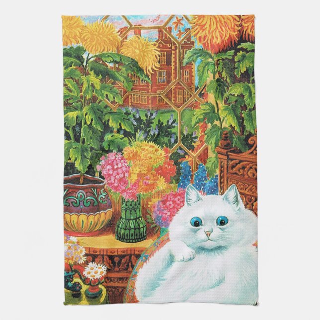 Flower Lovers Cat, Louis Wain Tea Towel (Vertical)