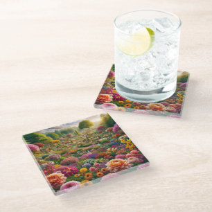 Flower magic – a paradise of colours glass coaster