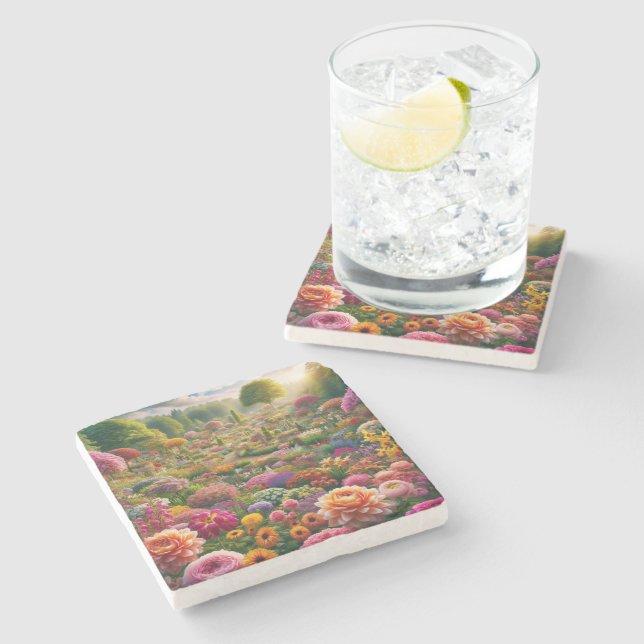 Flower magic – a paradise of colours stone coaster (Side)