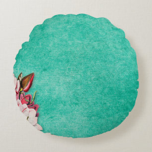 Flower magnolia paper vintage old round cushion
