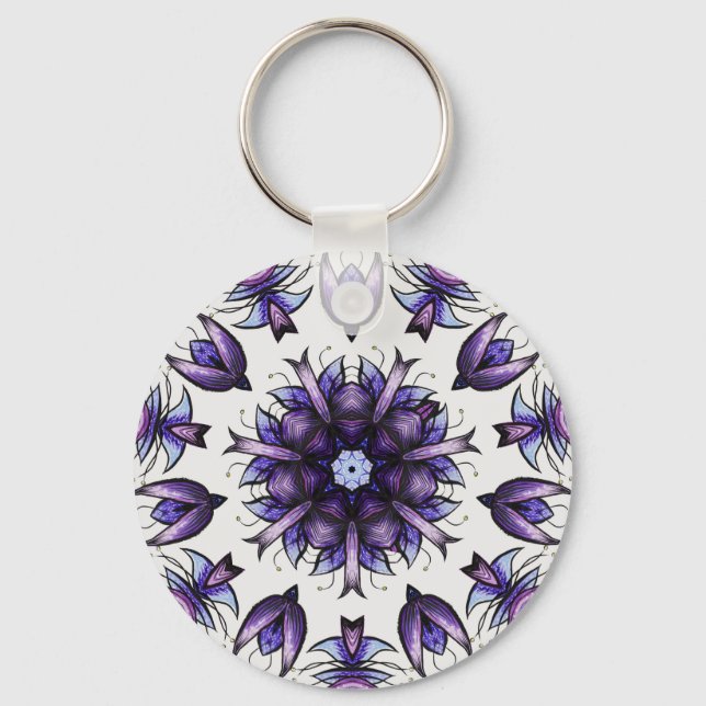 Flower Mandala Abstract Kaleidoscopic Pattern Key Ring (Front)