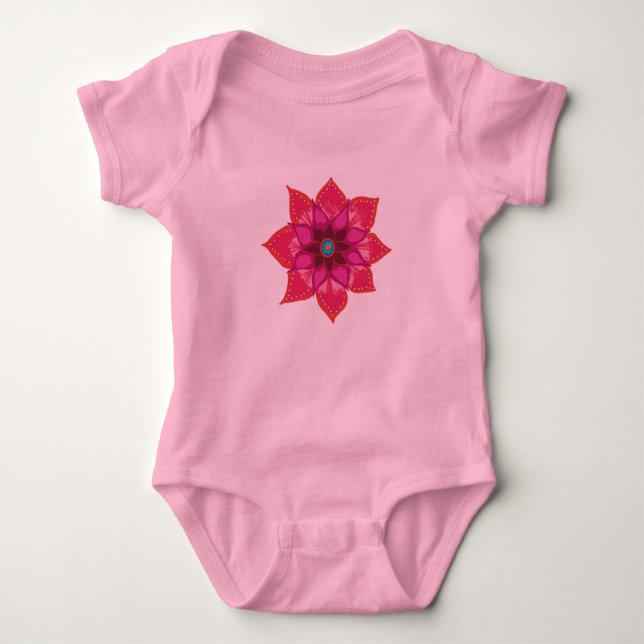 Flower mandala Baby Jersey Bodysuit, White Baby Bodysuit (Front)